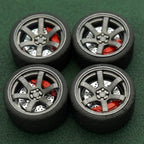 1/64 Bearing Wheels – JDM Six-Spoke Rims with Rubber Tires