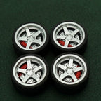 1/64 Bearing Wheels – JDM Five-Spoke Rims with Rubber Tires