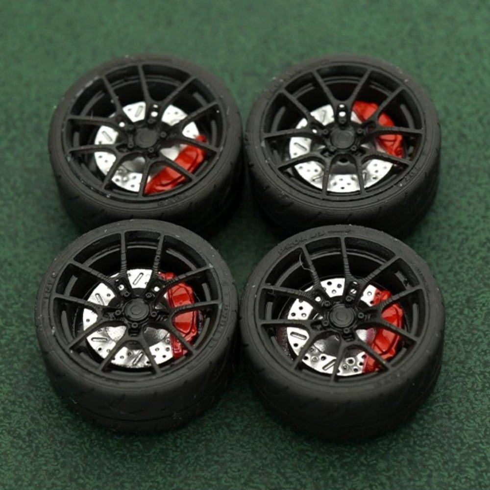 1/64 Bearing Wheels – Rims with Rubber Tires