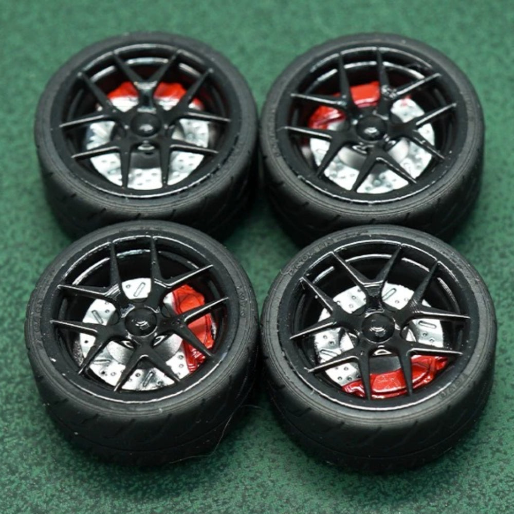 1/64 Bearing Wheels – Ten-Spoke Rims with Rubber Tires