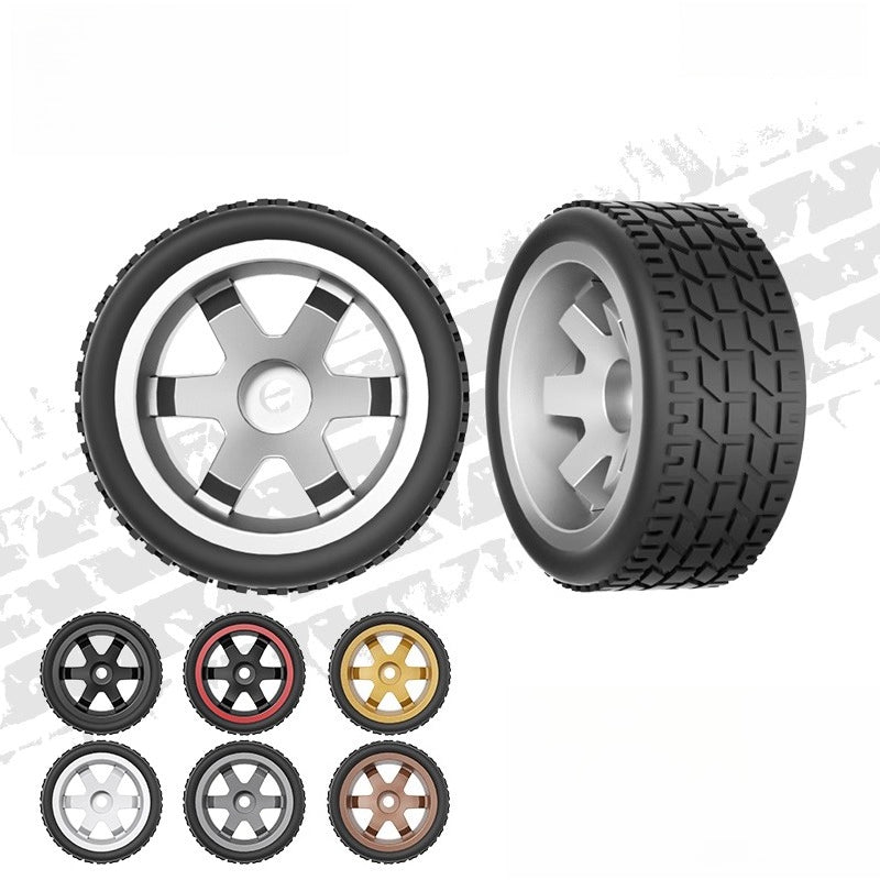 1:64 Six-Spoke Wheels with Treaded Rubber Tires for Model Cars