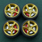 1/64 Bearing Wheels – Daytona SP3-Style Five-Spoke Rims with Rubber Tires