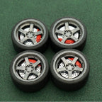 1/64 Bearing Wheels – JDM Five-Spoke Rims with Rubber Tires