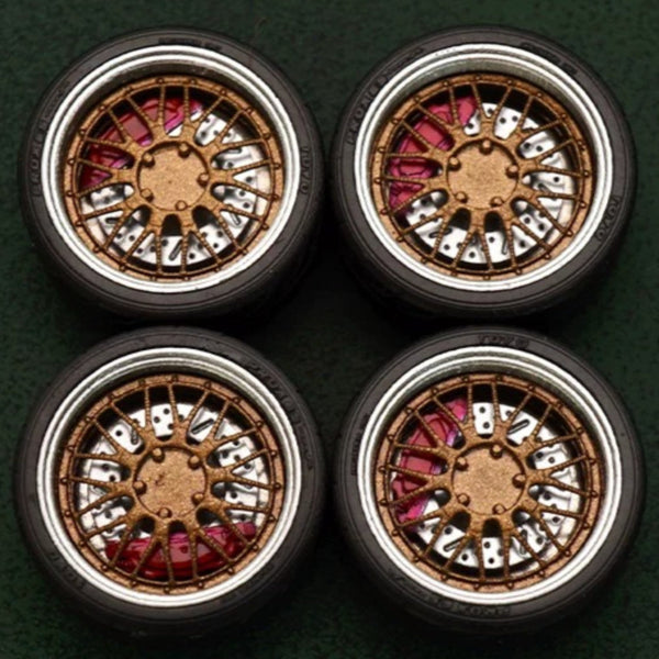 1/64 Bearing Wheels – 10.5 mm Twenty-Spoke Rims with Rubber Tires