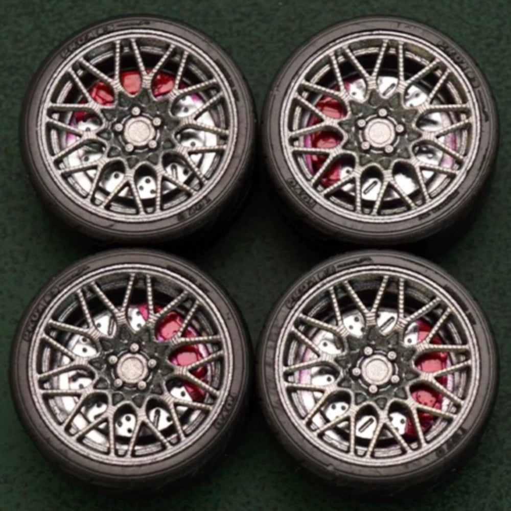 1/64 Bearing Wheels – BBS RX-R-Style Twenty-Spoke Rims with Rubber Tires