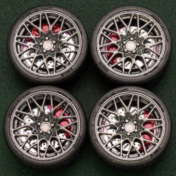 1/64 Bearing Wheels – BBS RX-R-Style Twenty-Spoke Rims with Rubber Tires