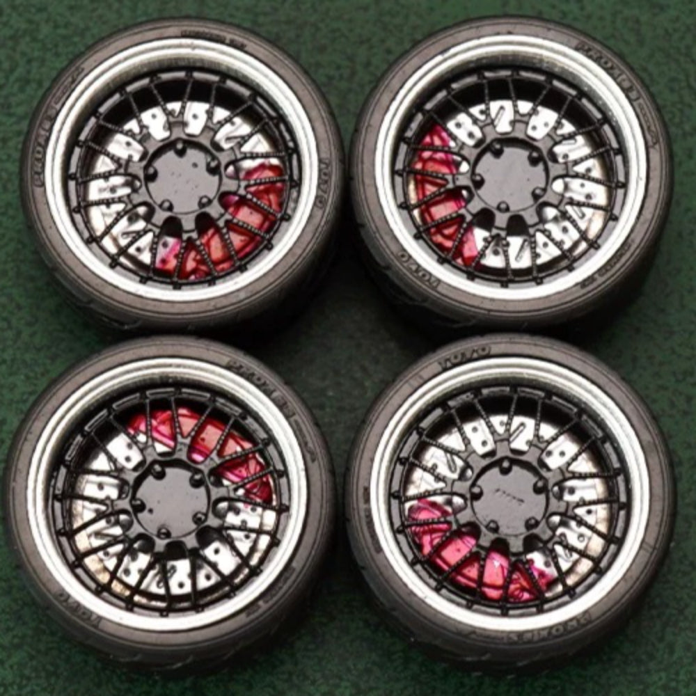 1/64 Bearing Wheels – 10.5 mm Twenty-Spoke Rims with Rubber Tires