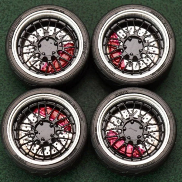 1/64 Bearing Wheels – 10.5 mm Twenty-Spoke Rims with Rubber Tires