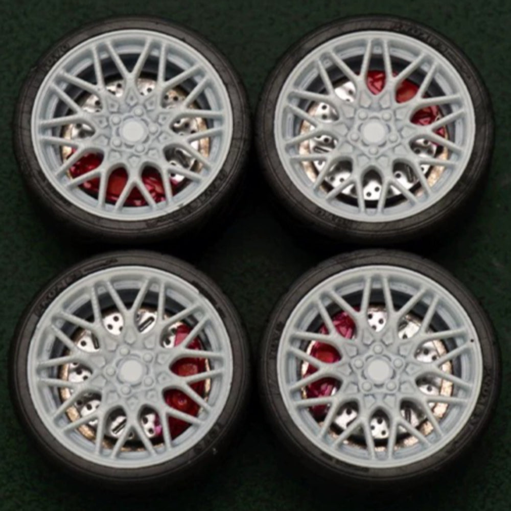 1/64 Bearing Wheels – BBS RX-R-Style Twenty-Spoke Rims with Rubber Tires