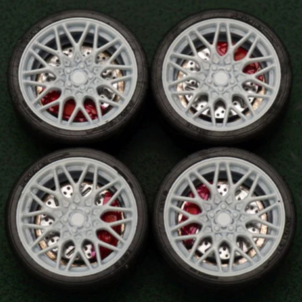 1/64 Bearing Wheels – BBS RX-R-Style Twenty-Spoke Rims with Rubber Tires