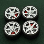 1/64 Bearing Wheels – JDM Six-Spoke Rims with Rubber Tires