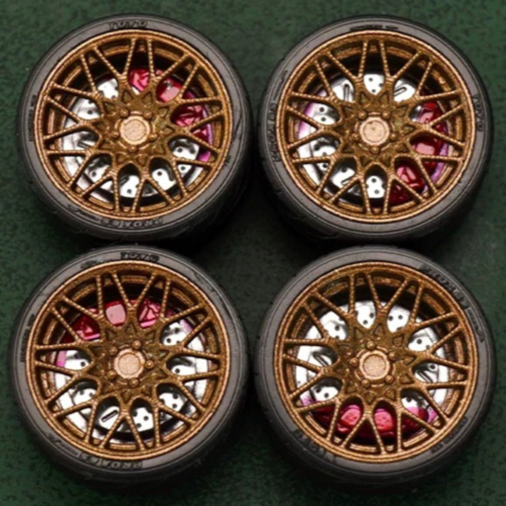 1/64 Bearing Wheels – BBS RX-R-Style Twenty-Spoke Rims with Rubber Tires