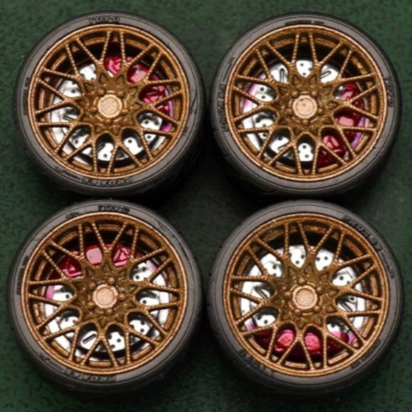 1/64 Bearing Wheels – BBS RX-R-Style Twenty-Spoke Rims with Rubber Tires