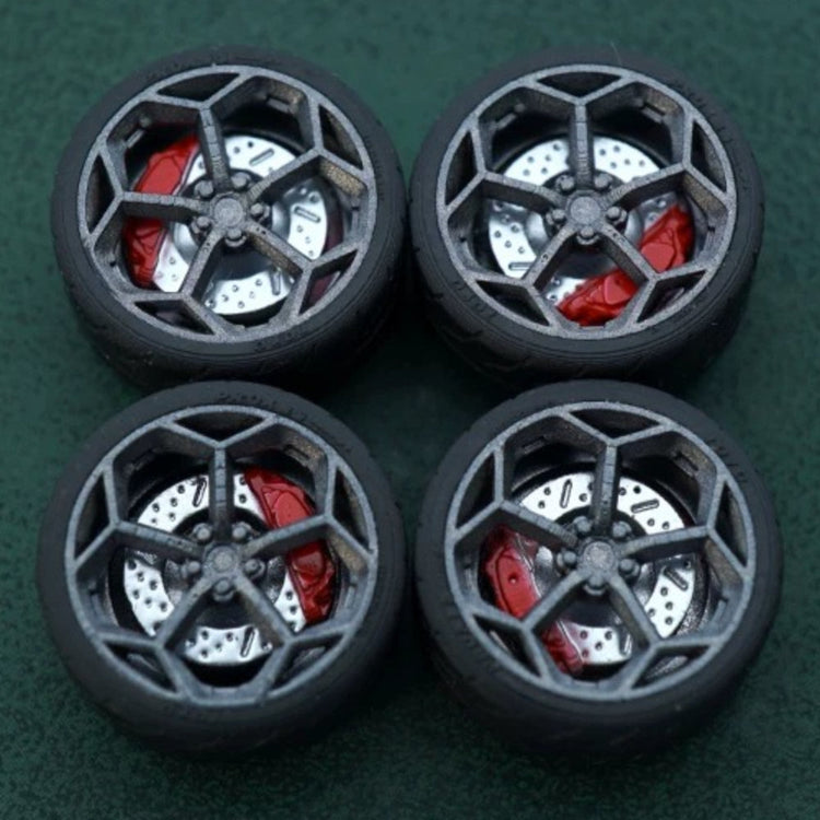 1/64 Bearing Wheels – Pentagon Five-Lug Rims with Rubber Tires