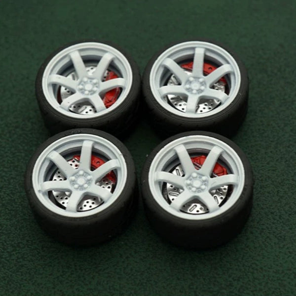 1/64 Bearing Wheels – JDM Six-Spoke Rims with Rubber Tires