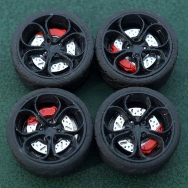 1/64 Bearing Wheels – Flower-Spoke Rims with Rubber Tires