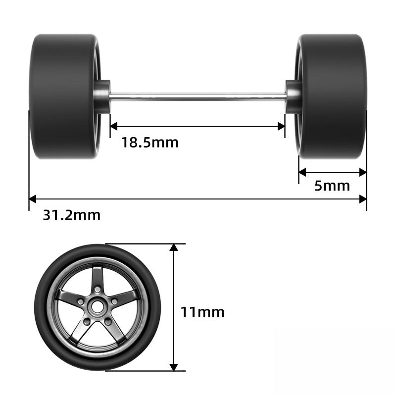 1:64 Five-Spoke Rubber Tires for Diecast Cars