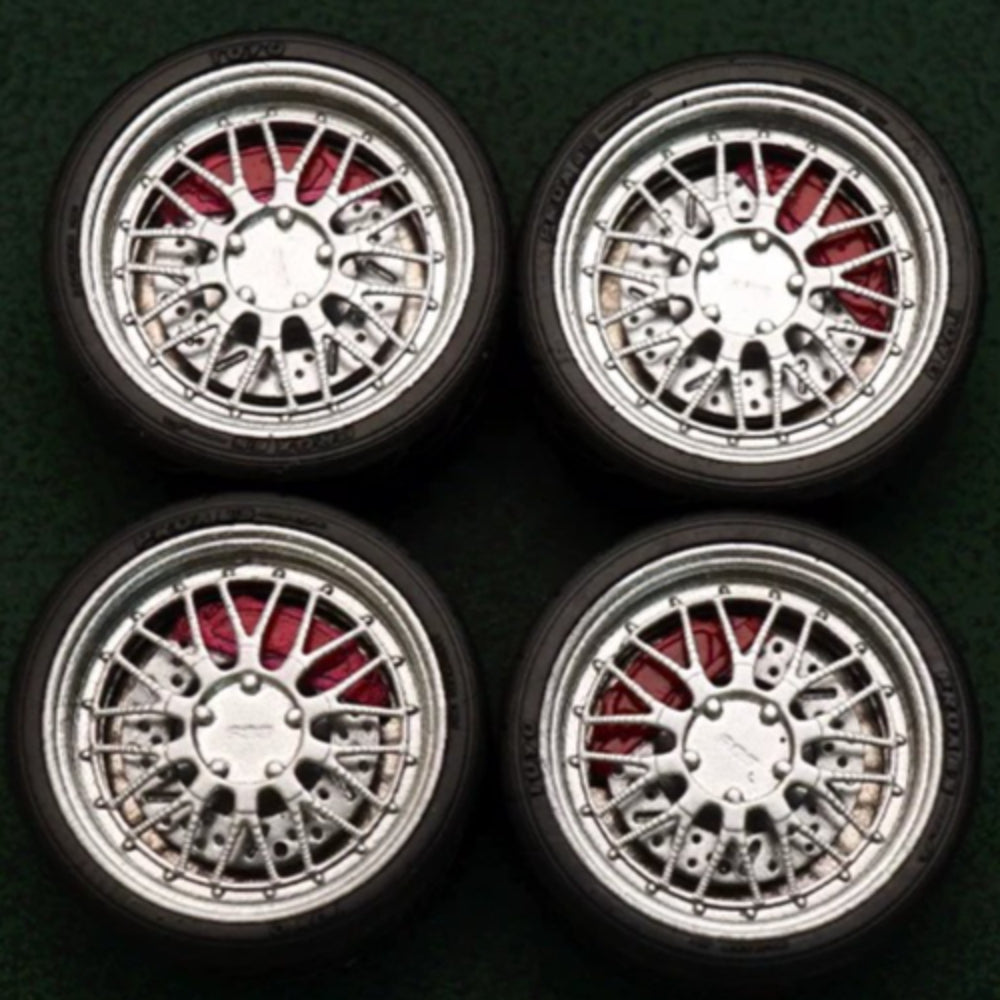 1/64 Bearing Wheels – 10.5 mm Twenty-Spoke Rims with Rubber Tires