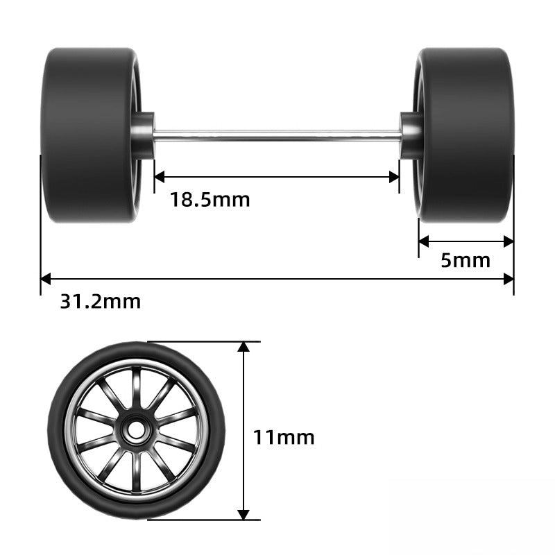 1:64 Ten-Spoke Wheels with Rubber Tires for Model Cars