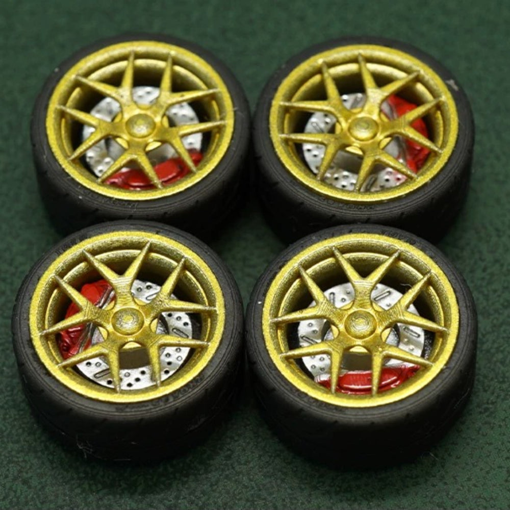 1/64 Bearing Wheels – Ten-Spoke Rims with Rubber Tires