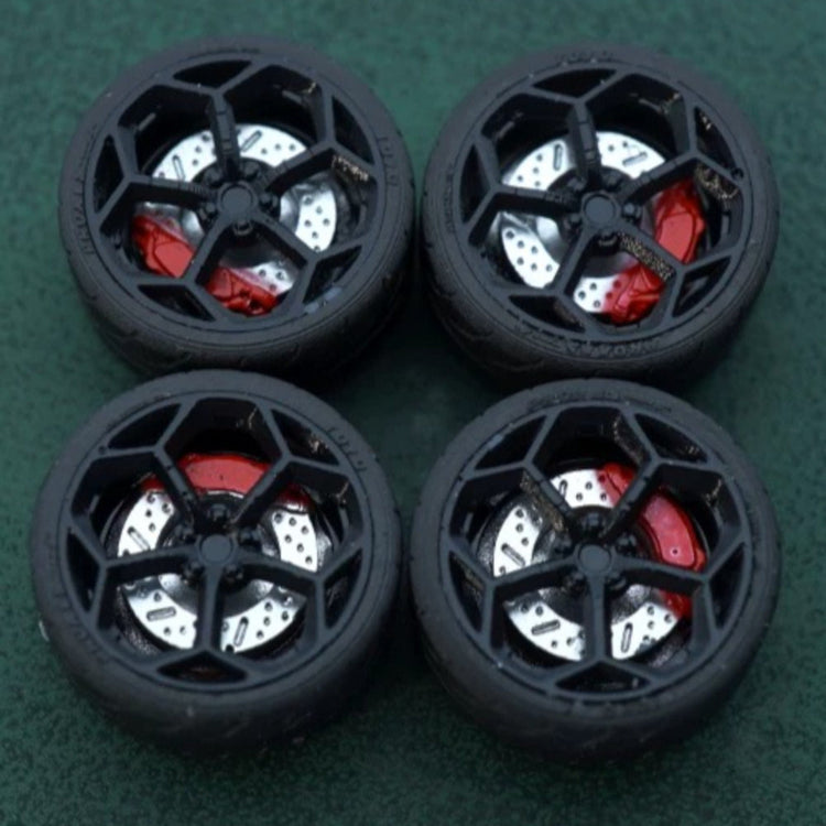 1/64 Bearing Wheels – Pentagon Five-Lug Rims with Rubber Tires