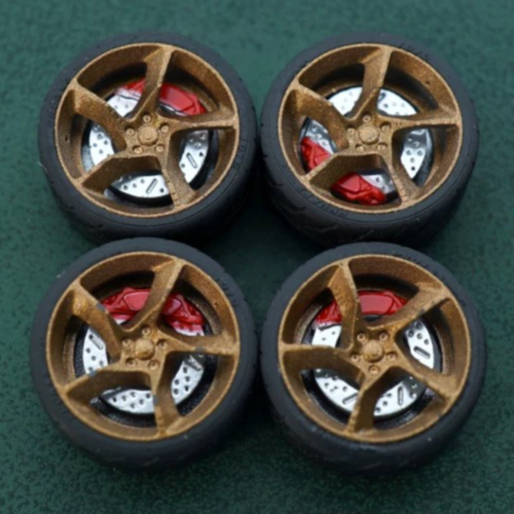1/64 Bearing Wheels – Daytona SP3-Style Five-Spoke Rims with Rubber Tires