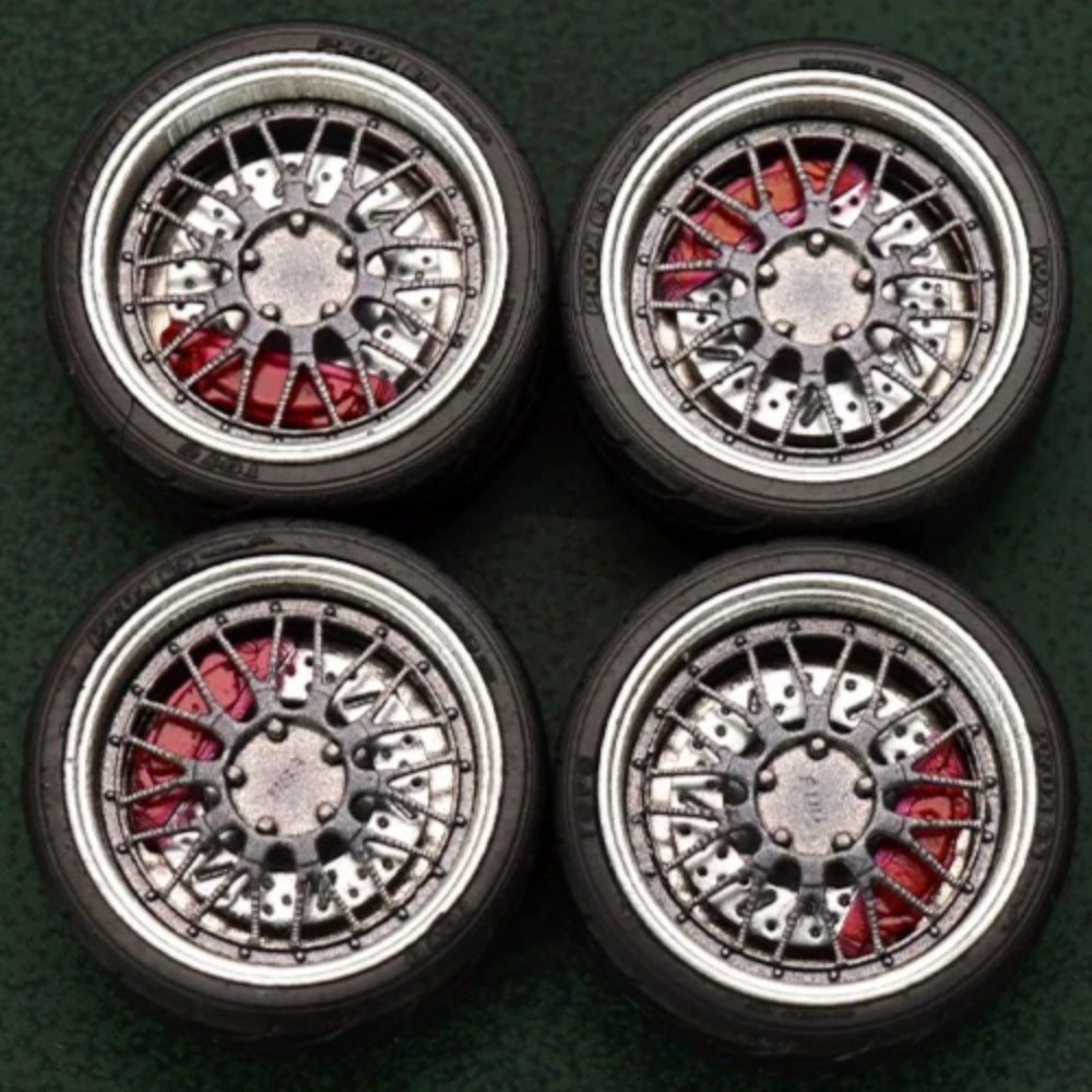 1/64 Bearing Wheels – 10.5 mm Twenty-Spoke Rims with Rubber Tires