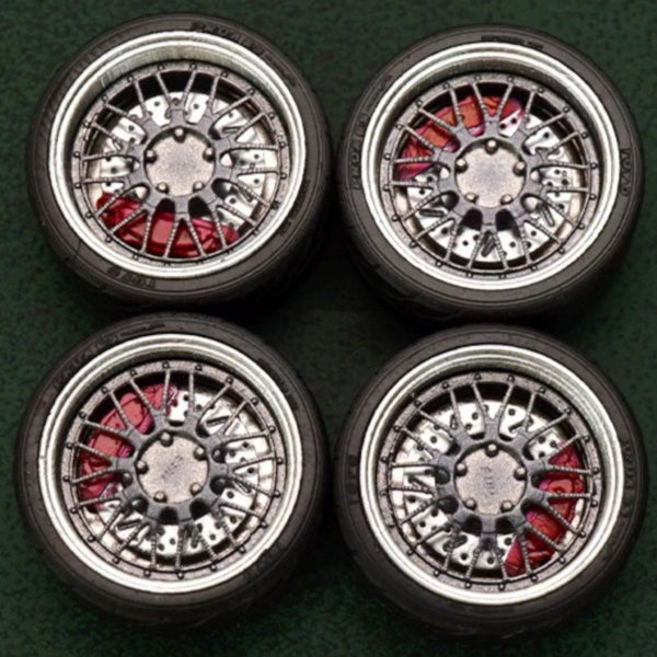 1/64 Bearing Wheels – 10.5 mm Twenty-Spoke Rims with Rubber Tires