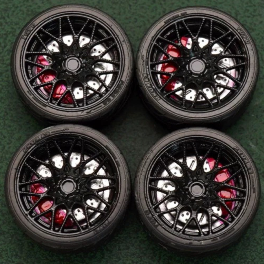 1/64 Bearing Wheels – BBS RX-R-Style Twenty-Spoke Rims with Rubber Tires