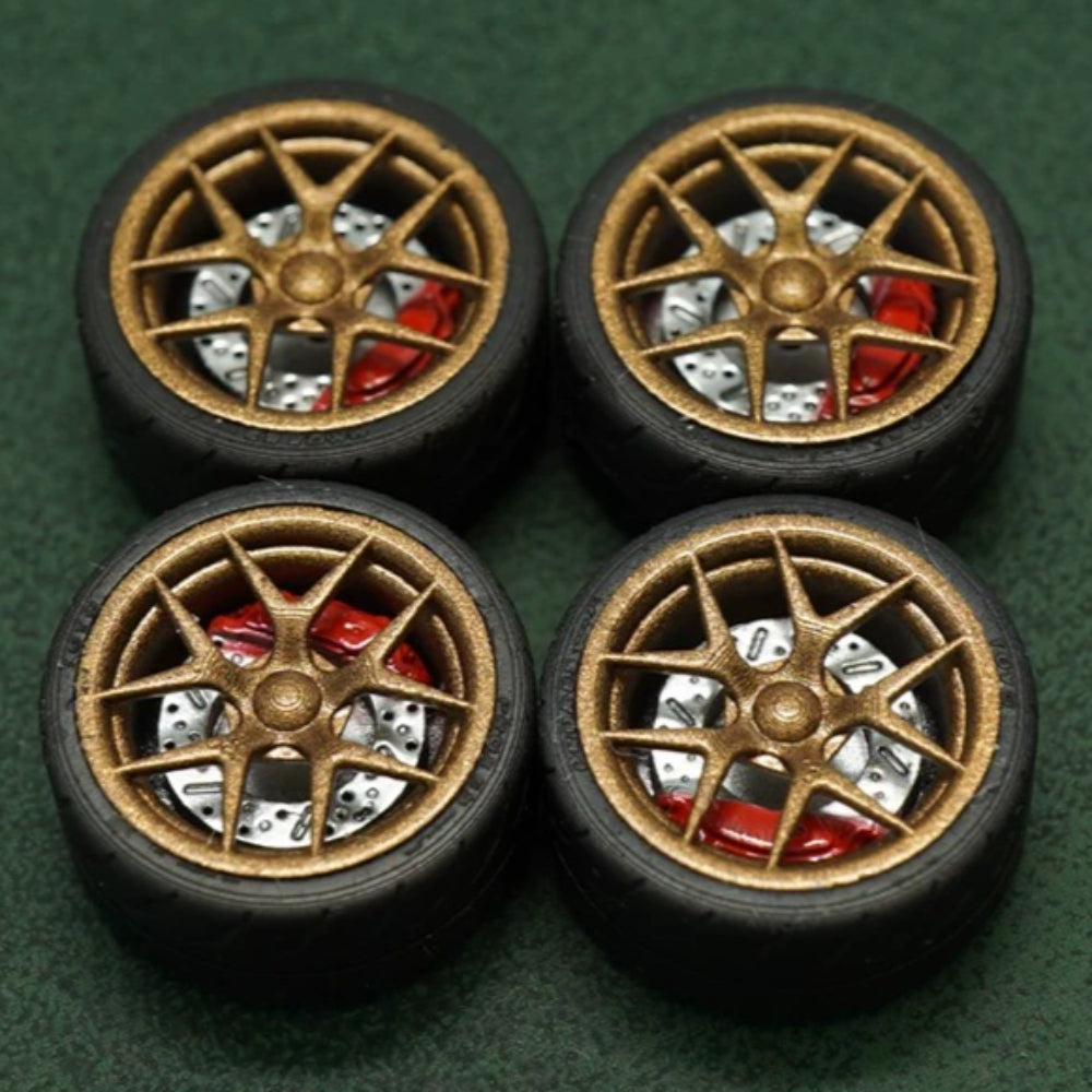 1/64 Bearing Wheels – Ten-Spoke Rims with Rubber Tires