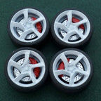 1/64 Bearing Wheels – Daytona SP3-Style Five-Spoke Rims with Rubber Tires