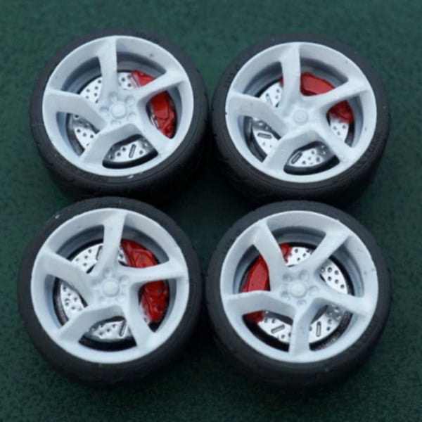 1/64 Bearing Wheels – Daytona SP3-Style Five-Spoke Rims with Rubber Tires