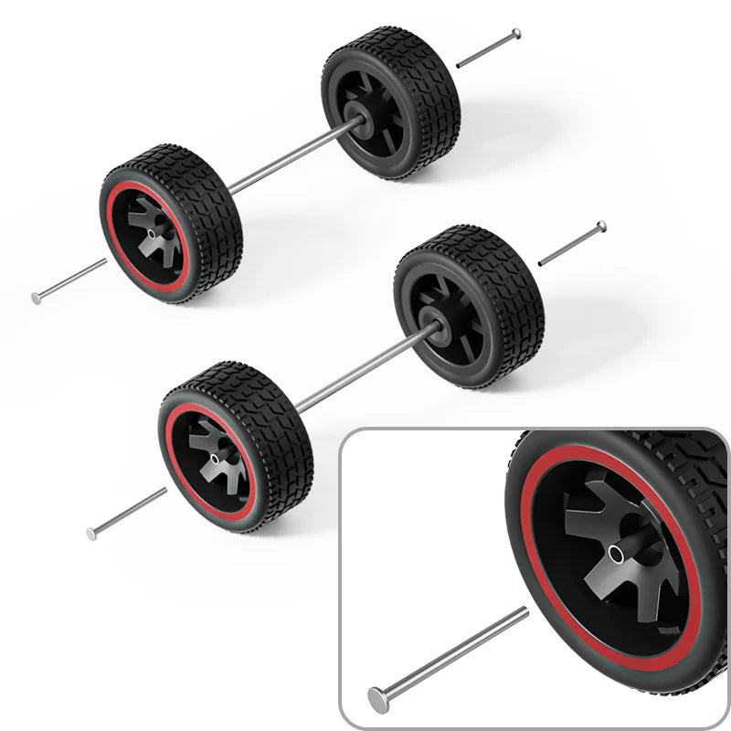1:64 Six-Spoke Wheels with Treaded Rubber Tires for Model Cars