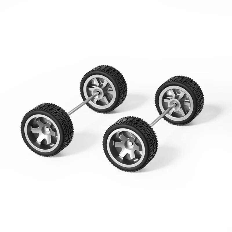 1:64 Six-Spoke Wheels with Treaded Rubber Tires for Model Cars