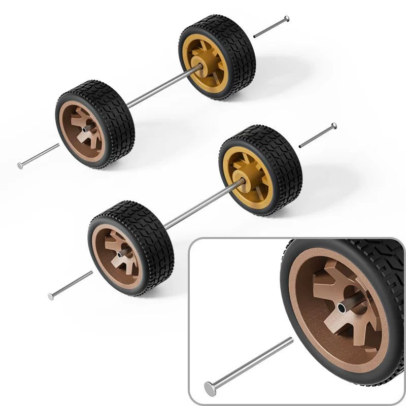 1:64 Six-Spoke Wheels with Treaded Rubber Tires for Model Cars