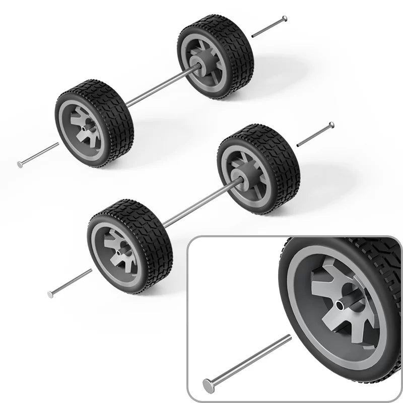 1:64 Six-Spoke Wheels with Treaded Rubber Tires for Model Cars