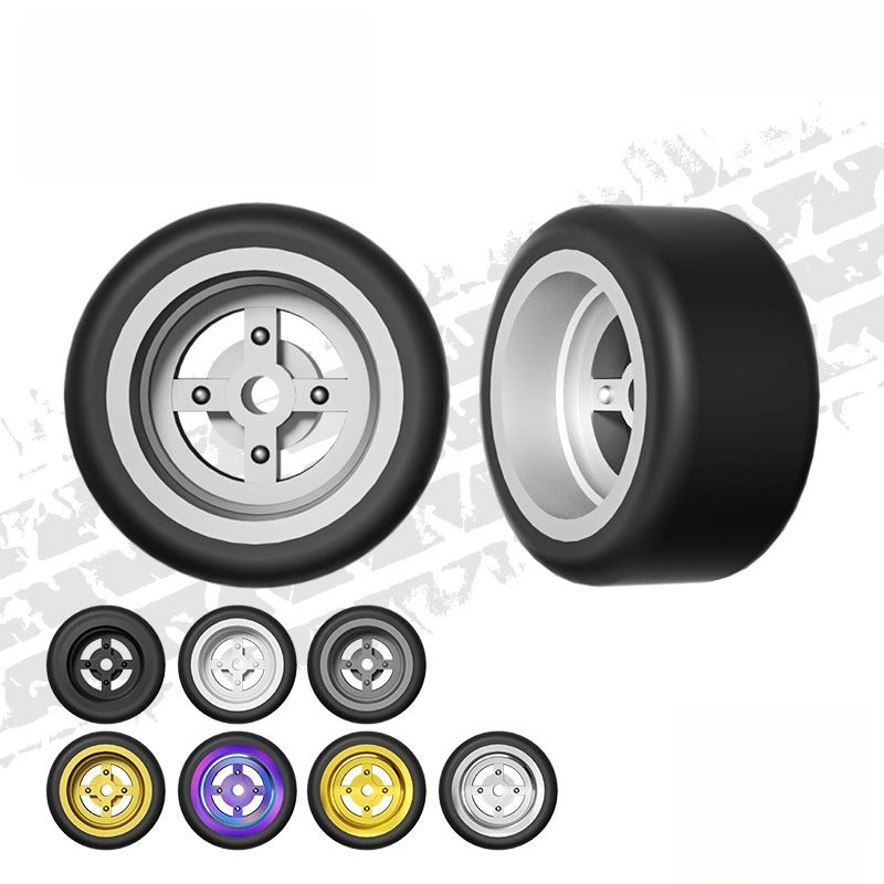 1:64 Cross-Spoke Wheels with Rubber Tires for Model Cars Main image