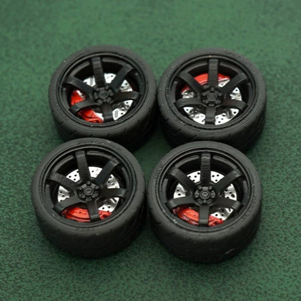 1/64 Bearing Wheels – JDM Six-Spoke Rims with Rubber Tires