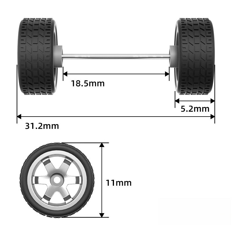 1:64 Six-Spoke Wheels with Treaded Rubber Tires for Model Cars