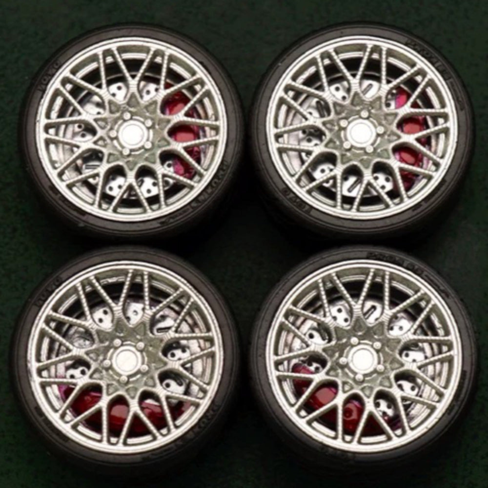 1/64 Bearing Wheels – BBS RX-R-Style Twenty-Spoke Rims with Rubber Tires