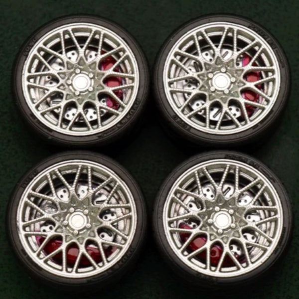1/64 Bearing Wheels – BBS RX-R-Style Twenty-Spoke Rims with Rubber Tires