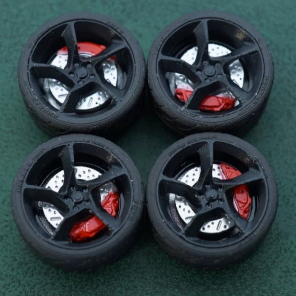 1/64 Bearing Wheels – Daytona SP3-Style Five-Spoke Rims with Rubber Tires