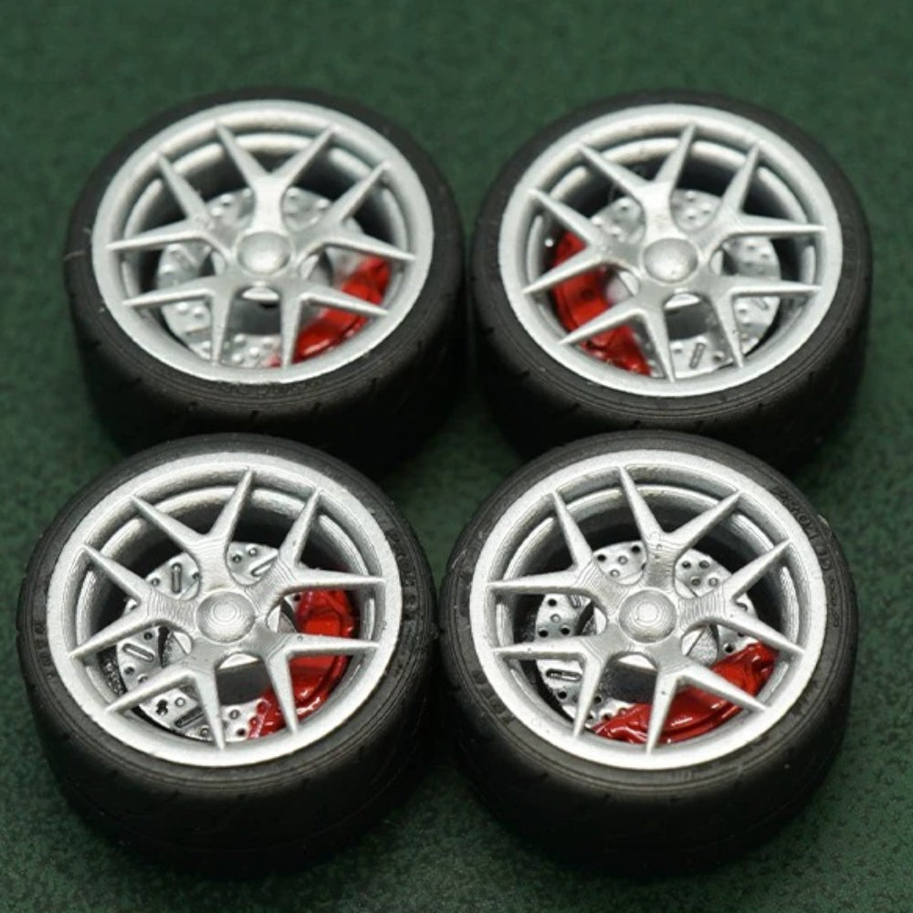 1/64 Bearing Wheels – Ten-Spoke Rims with Rubber Tires