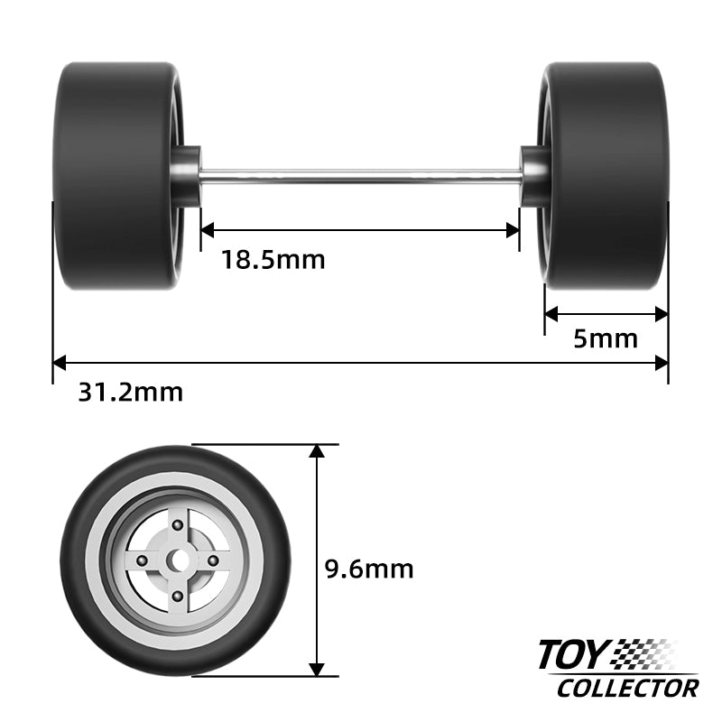 1:64 Cross-Spoke Wheels with Rubber Tires for Model Cars