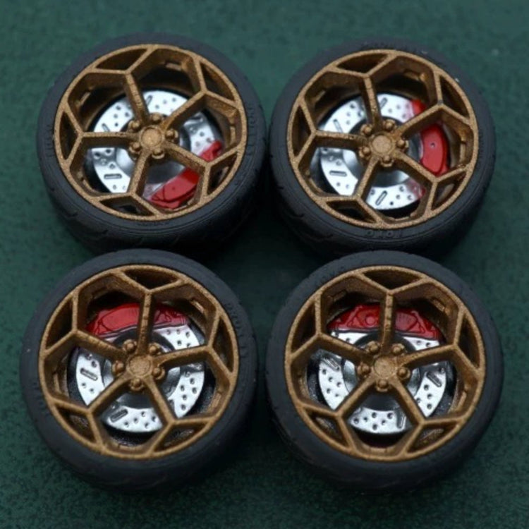 1/64 Bearing Wheels – Pentagon Five-Lug Rims with Rubber Tires