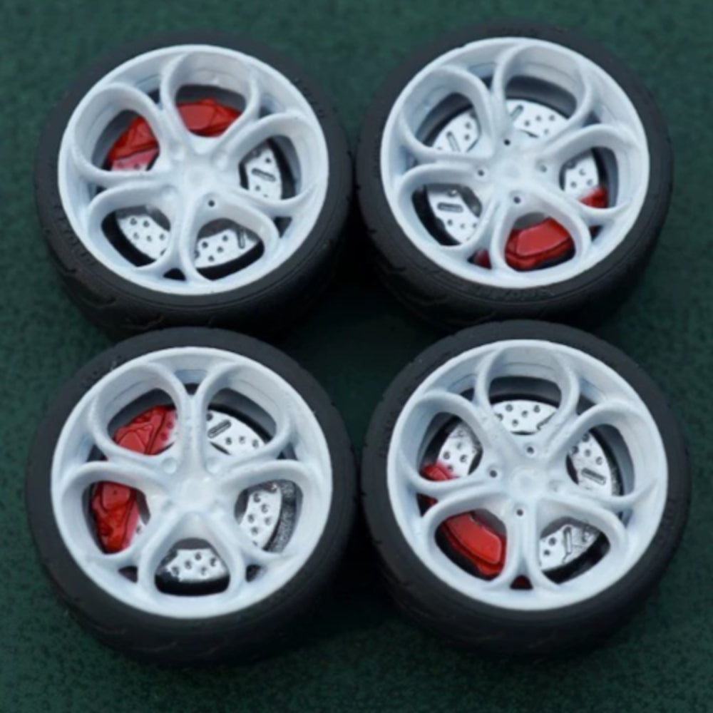 1/64 Bearing Wheels – Flower-Spoke Rims with Rubber Tires