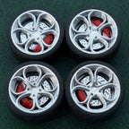 1/64 Bearing Wheels – Flower-Spoke Rims with Rubber Tires